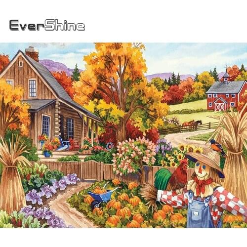 EverShine Diamond Embroidery Farm Diamond Mosaic Full Square Thanksgiving Rhinestone Autumn Painting Pumpkin Picture Home Decor