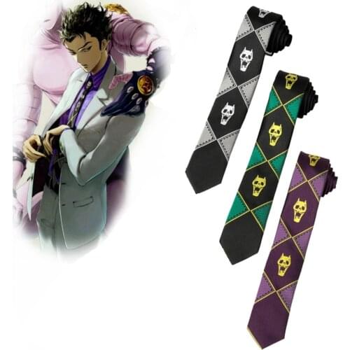 7cm Width Anime JoJos Bizarre Adventure Cosplay Tie JOJO Neck Tie Killer Queen Kira Yoshikage Cosplay Accessories Skull Necktie