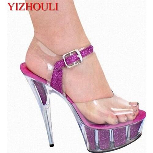 2019 hot sale 15 cm fashion color transparent colored sandals 6 inch high heel crystal open toe sexy shoes