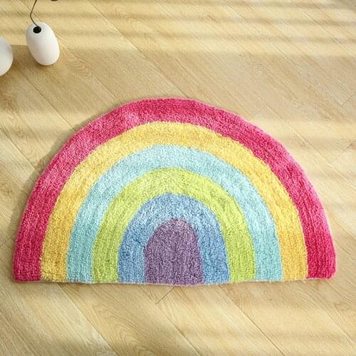 Cotton Rainbow Bath Mat in the Bathroom Fluffy Non-Slip Bath Rug for Bathroom Washable Soft Floor Rugs to the Living Room
