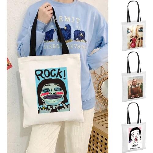 Women Canvas Shopping Bag Female Cotton Cloth Shoulder Bag Eco Handbag Tote Reusable Grocery Harajuku Style Shopper Bags