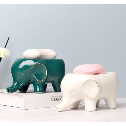 Nordic Ceramic Lucky Baby Elephant Soap Box Light Luxury Drain Household Bathroom Soap Box Creative Soap Rack Drain Soap Holder