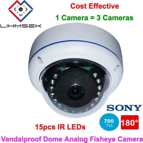Sony 700TVL 180 degree Analog Fisheye panoramic Surveillance Vandalproof Dome Camera with 15pcs IR LEDS metal case