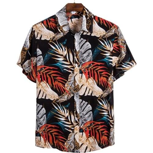 Summer mens short-sleeved Hawaiian shirt male ethnic short-sleeved casual printed Hawaiian shirt top size M-3XL футболка 40