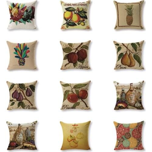 Lovely Cushion Covers Country Style Fruit Liqueur Cushions Car Seat Chair Square Cotton Linen Home Decorative Pineapple Pillows