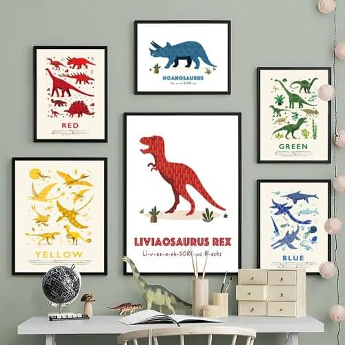 Cartoon Colorful Dinosaur Baby Bedroom Wall Art Canvas Painting Nordic Posters And Prints Wall Pictures For Kids Room Decoration