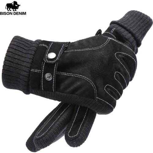 BISON DENIM Mens Gloves Thicken Windproof Touch Screen Warm Winter Gloves Full Fingers Fashion WIinter Gloves for Men S053