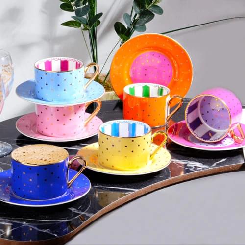 6-Piece Luxury Bone Coffee Cup Set Elite Creative Porcelain Cup And Saucer Ceramic Modern Design Coffee Cups