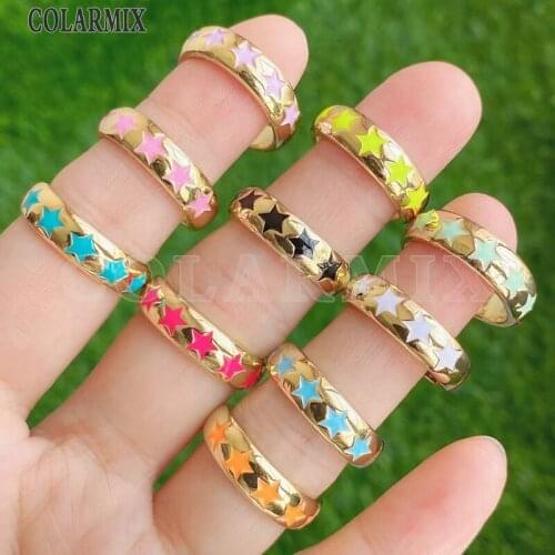 8 Piece Enamel Star rings Mix color Enamel rings women Gold color party ring Zircon rings Fashion jewelry rings 51722