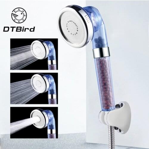 Shower Bath Head Adjustable 3 Mode High Pressure Stone Stream Handheld Shower Head With Negative Ion Activated Ceramic Balls