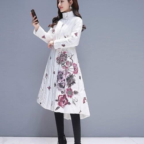 2021 New Plus Size Down Cotton Padded Parka Feminina Elegant Retro Print Warm Long Coat Female Clothes Winter Jacket Women Tops
