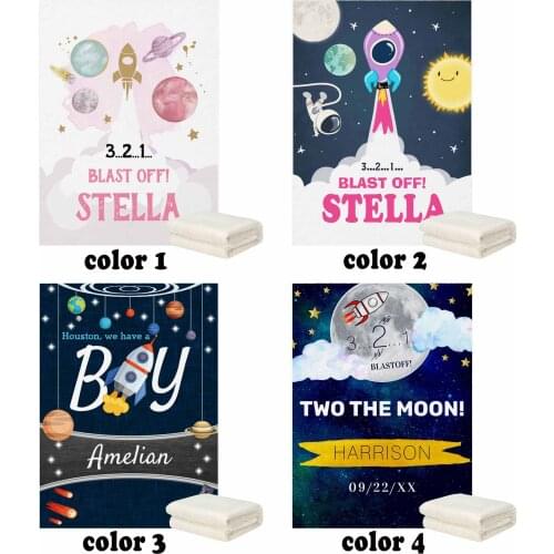 LVYZIHO Cute Rocket Ship Space Pattern And Name Baby Blanket - 30x40 /48x60/60x80 Inches - Fleece Blanket