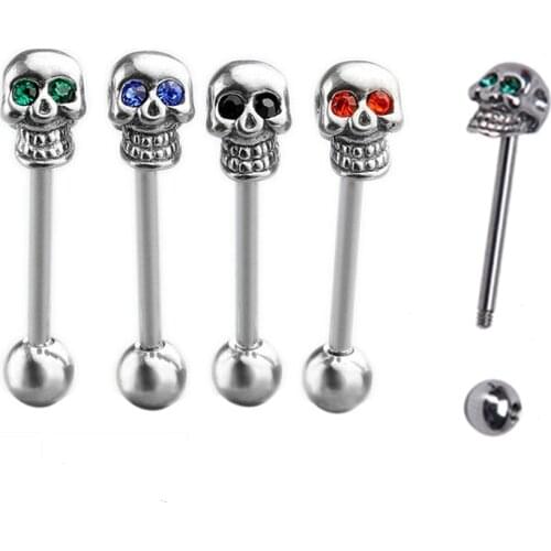 1 Pc Punk Skull Tongue Piercing Surgical Stainless Steel Tongue Rings Piercings Men Barbell Piercing Langue Jewelry Men
