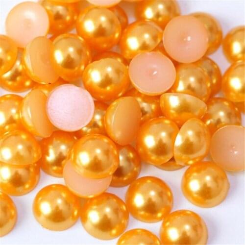 Size 1.5mm-14mm Gold Yellow Color Half Round Flatback Pearl Bead Loose DIY ABS Plastic Imitation Half Pearl Nail Arts Decoration