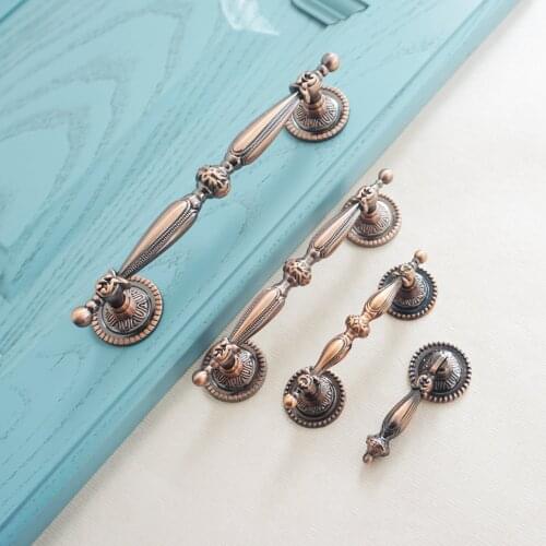 3.75" 5" Kitchen Cabinet Handle Retro Unique Door Pull Handle Red Bronze Dresser Drawer Handles Zinc Alloy Closet Knob 96 128mm