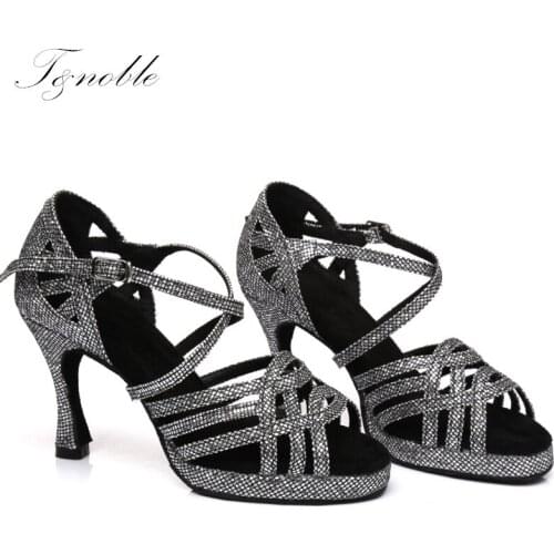 Women Party Dancing Shoes Satin Shining White Black Soft Bottom Latin Dance Ladies Bachata Salsa Sandals High Top Heel L392