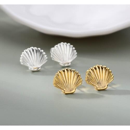 Cute Shell Shape Earrings For Women Gold Stainless Steel Stud Earrings Alloy Metal Ear Rings Vintage Jewelry Brincos