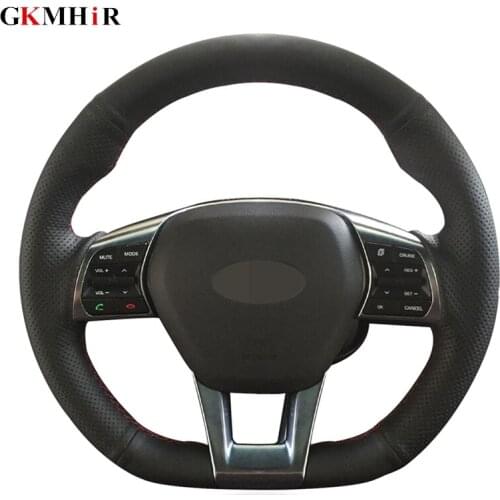 Hand-stitched Black Artificial Leather Car Steering Wheel Cover for Hyundai Sonata 9 2015 2016 2017 (3-Spoke)