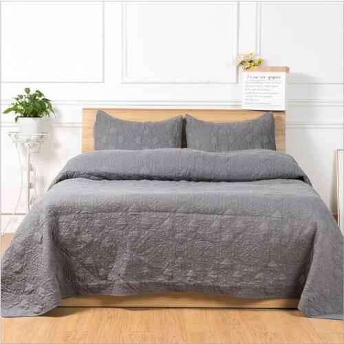 100% cotton Quilted gray Bedspread Bed Cover Bed Sheet size 228x245cm and 266x245cm blanket Pillowcases 3pcs