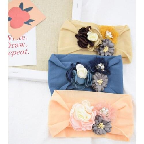 Fabric mosaic flower nylon headdress baby hair accessories childrens hair band infant soft hair band silk stockings Headband