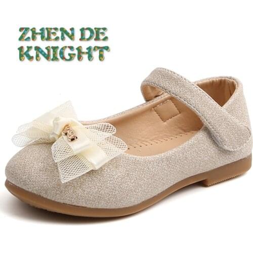 Kids Flats for Girls Shoes Toddlers Little Girl Children Dress Shoes Glitter Leather with Lace Bow-knot Princess Wedding Shoes