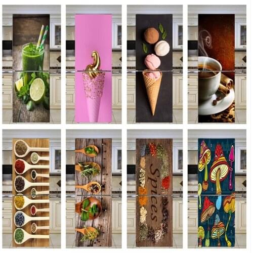 3D Self Wrap Vinyl Food Adhesive Wall Art Decal New Sticker For Home Fridge Door Decoration Renovation Wallpaper Print Picture