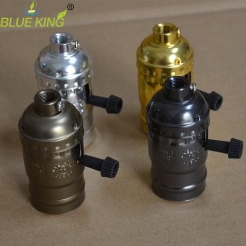 Vintage Zipper knob switch aluminum lamp socket E27 E26 Retro Lamp Holder Pendant Light Screw Socket black/gold/silver/bronze