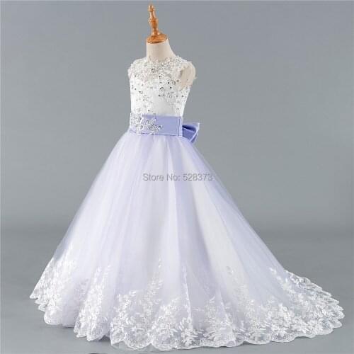 YNQNFS FG2 Real Photo Bows Short Tail Violet/Ivory Two Color Flower Girl Dresses 2018