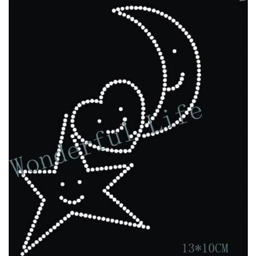 YX Free shipping Moon and Star with Love heart for kids hot fix rhinestone iron on motifs in blingbling image