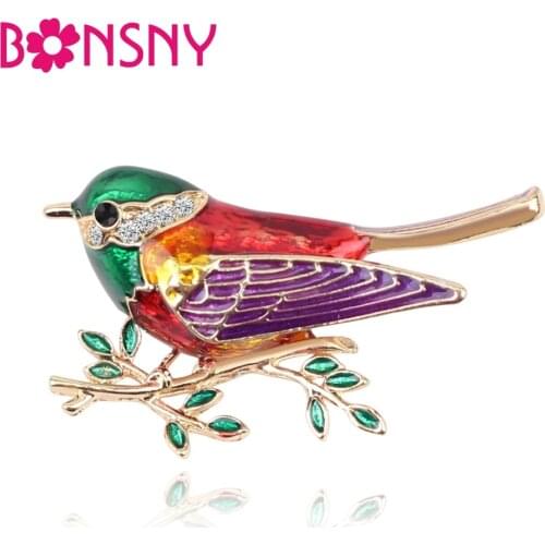 Bonsny Alloy Enamel Floral Lovely Bird Brooch Pin For Women Ladies Girl Rhinestone Decoration Accessories Scarf Clothes Jewelry