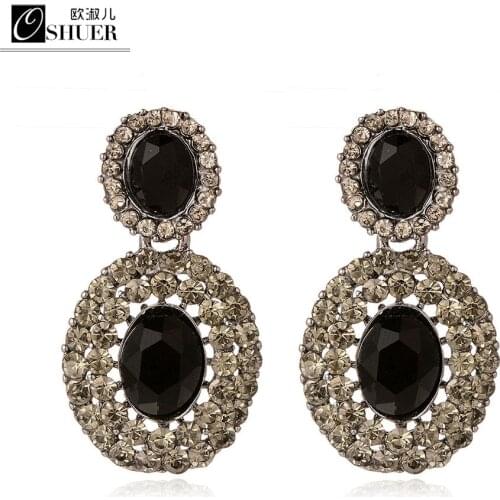 OSHUER 2018 hot sell New Korean Jewelry Fashion black Rhinestone Stud Earrings for Women gift