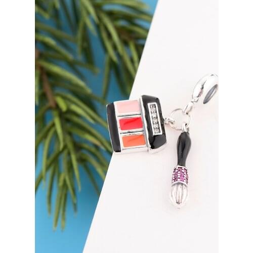 Fit Original Pandora Charm Bracelet 925 Sterling Sterling Silver Enamel Make Up Brushes Bead For Making Women Berloque 2021 New