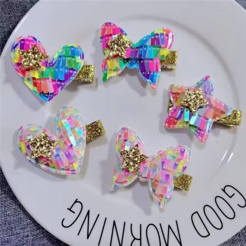 10pc/Lot Gradient Color Sequin Princess Hair Clips Barrette Children Shiny Star Butterfly Heart Hairgrips Girls Hair Accessories