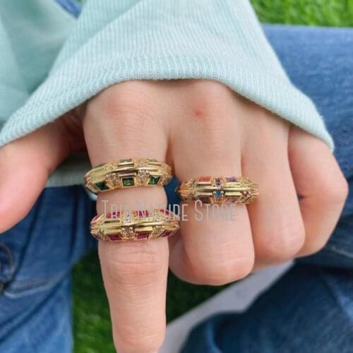 5Pcs RM39039 Copper For Women Copper Jewelry Gold Adjustable Ring Jewelry Colors Gold Plated Cubic Zirconia Geometric Ring