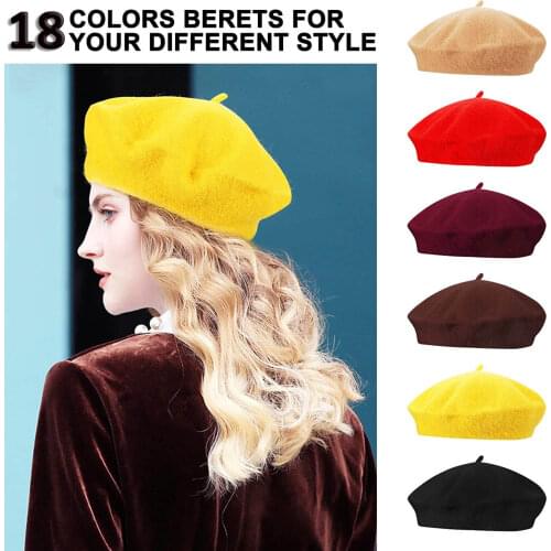 French Beret Artist Warm Wool Spring Winter Beanie Hat Women Girl Cap Vintage Plain Beret Hats Solid Elegant Lady Winter Berets
