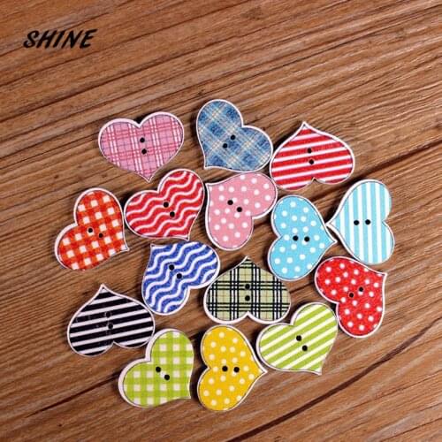 SHINE Wooden Sewing Buttons Scrapbooking Heart Mixed Two Holes Retro 25 x 18mm 50 PCs Costura Botones Decorate bottoni botoes