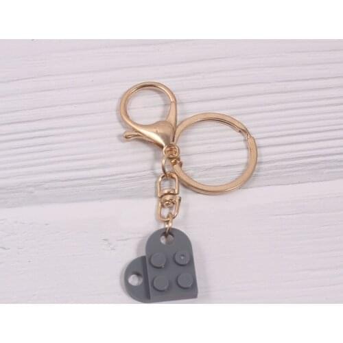 Cute Heart Shaped Blocks Keychain Keyring For Women Girl Jewelry Cartoon Toy Brick Handbag Key Holder Decoration Kids Gift