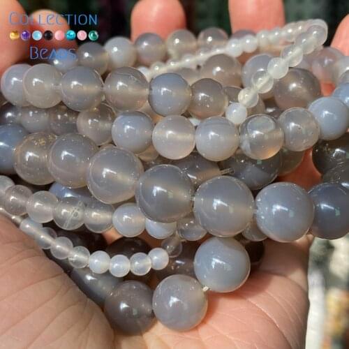 Natural Stone Beads 4/6/8/10/12mm Gray Agates Round Spacer Loose Beads For Jewelry Making DIY Bracelet Accessories 15