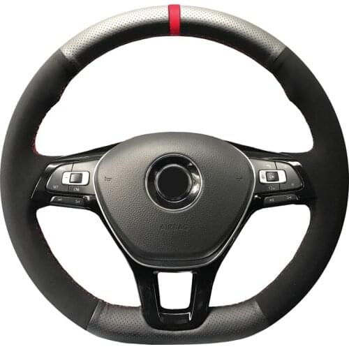 DIY Hand-stitched Black Carbon fiber Leather Suede Steering Wheel Cover for Volkswagen VW Golf 7 Mk7 New Polo Jetta Passat B8