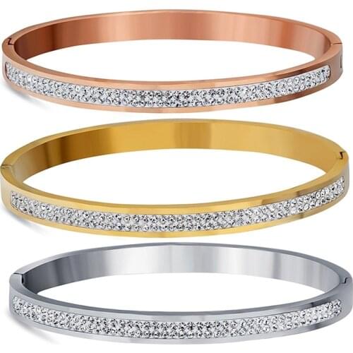 Modyle Two Row crystal rhinestone pave stainless steel bracelets & bangles for women Fashion Jewelry Bangle Accessories