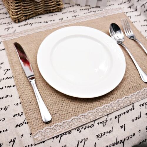 Jute Burlap Placemat Dining Table Mat Lace Coasters Slip-resistant Bowl Disc Pad Napkin Rustic Wedding Christmas Party Decor