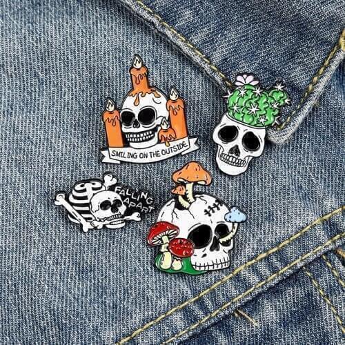Dead Lonely Skeleton Enamel Pins Custom Cactus Mushroom Candles Brooches Punk Dark Gothic Bag Lapel Pin Badge Jewelry Friends
