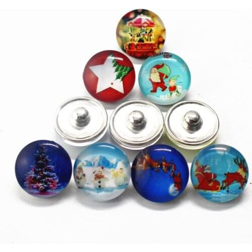 Hot Sale 20pcs/lot Christmas Snap Buttons Print Glass Buttons Charms Fit DIY Snap Bracelets Necklace Jewelry Making