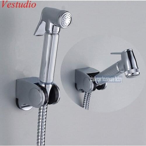 Chrome Plated Brass portable Bidet Shattaf Spray+1.5M Hose+ABS Holder Free Shipping