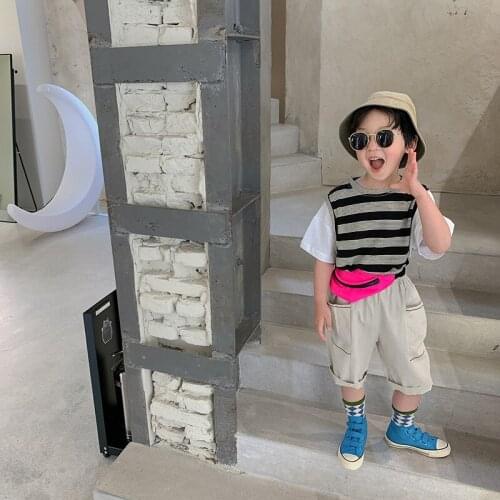 Baby Boys Clothes Suits 2021 Summer New Kids Korean Fashion 2pcs Sets Fake Two Striped T Shirts Shorts Casual Set for Boy 2-8 Y