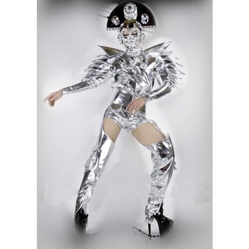 Ballroom dance costumes silver mirror music festival stage clothes stage show catwalks wear robot suit party barChristmas goods