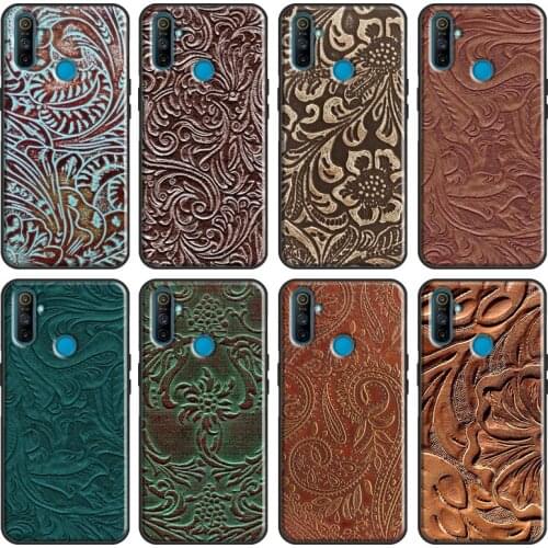 Brown Tooled Leather Pattern Case For OPPO Realme GT C3 C11 C15 XT X2 X7 6 7 Pro Phone Case For OnePlus 8T 7T 8 Pro Case