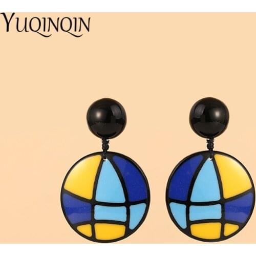 Colorful Acrylic Korean Long Dangling Earrings for Women Resin Round Geometric Drop Earring Vintage Large Fashion Brincos Girls