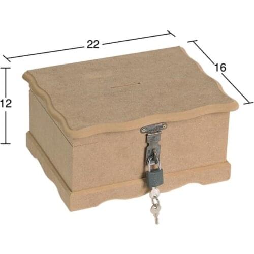 KU290 Locked Wooden Piggy Bank, Unpainted Mdf Tip Box