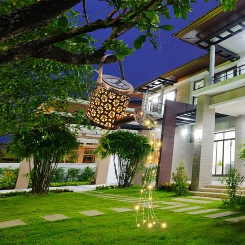 Landscape Lighting Lamps Decor Solar Wrought Iron Hollow Shower Lamps Garden Waterproof Kettle Outdoor Lights